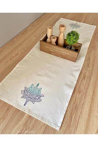 Soft Colours Traditional Wood Printed 100% Cotton Runner - 40X140 cm