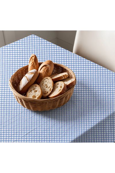 KAMİZ Blue Linen Picnic Table Cloth - Gingham and Comfortable Design