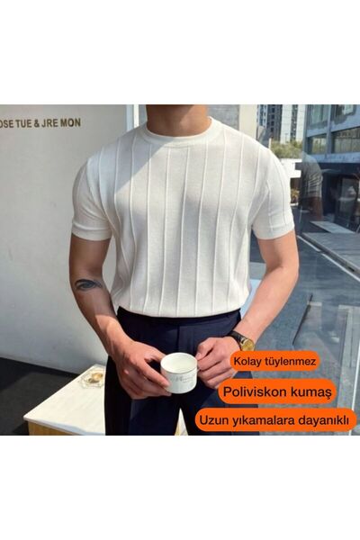 town walker Old Money Erkek Bisiklet Yaka Örme Triko T-shirt Krem