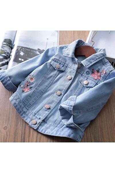 Pink Hippo Kids Denim Jacket with Flower Embroidery Detail