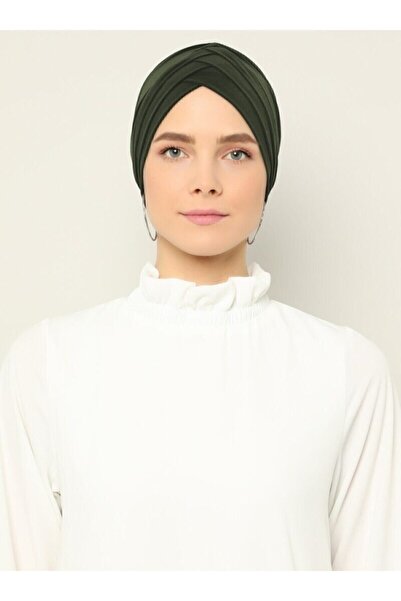 Mervin Şal Women's Cross Three-Stripe Outer Bonnet Ready Turban Khaki
