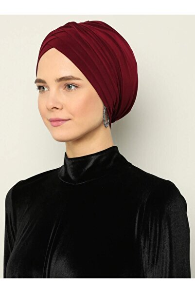 Mervin Şal Crossed Three-Striped Ready-Made Turban - Claret Red - 10 -