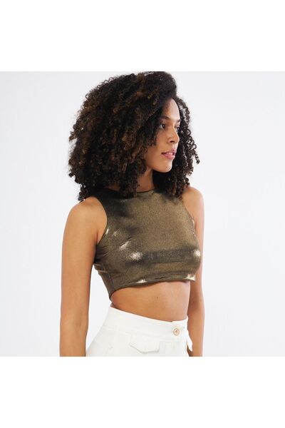 Majoristik SPARKLY BÜSTİYER METALİK HALTER YAKA