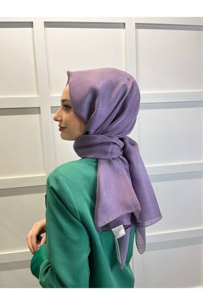 Siyane Scarf Tül Görünümlü Şal - Pırlanta Abiye Düğünlük Şal 00790 Açık Mürdüm