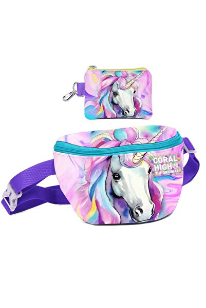 Coral High UniCorn Patterned Girl's Waist Bag and Coin Purse Set