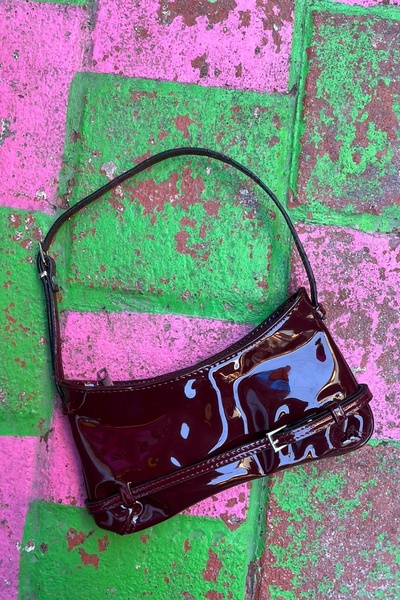 Grandcollection Mila Model Bordo Renk Rugan Kadın Kemerli Mini Baget Çanta