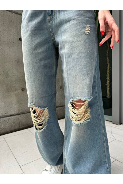 DENİKK Trend Ripped Detailed Flowy Baggy Jean Pants