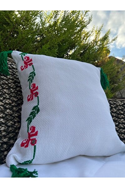 MSS ATALIER etamin elde işlemeli kanaviçe etnik desen, püsküllü,ev, salon,bal...