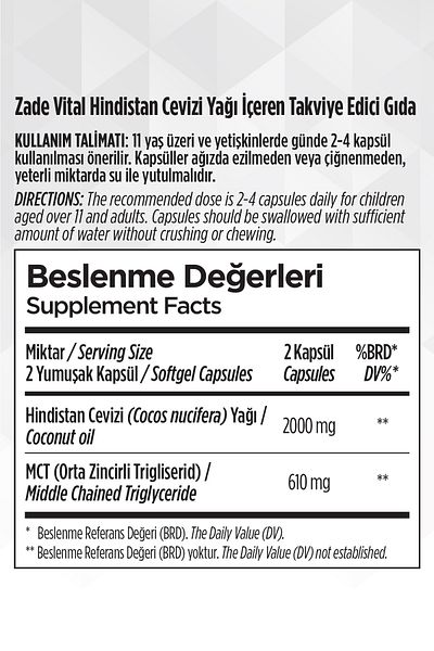 Zade Vital Coconut Oil - 1000 Mg, 60 Blister Capsules