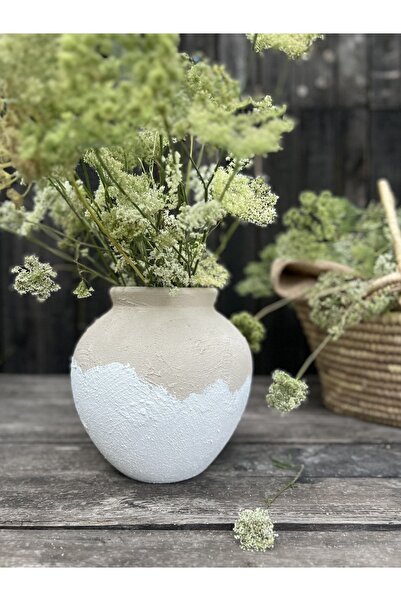 Allegorie.Co TISSUE LAMEE KÜÇÜK GÖBEKLİ VAZO DOKULU MAT KREM BEYAZ