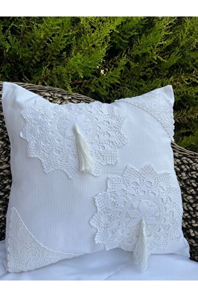 MSS ATALIER ETAMİN , TIĞ İŞİ  DANTEL-PÜSKÜL DETAYLI 1 ADT KIRLENT, EV BAHÇE B...