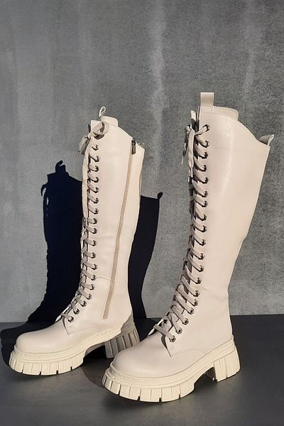 SEEM & BE Γυναικείες μπότες Sophia Long Lace Up με φερμουάρ