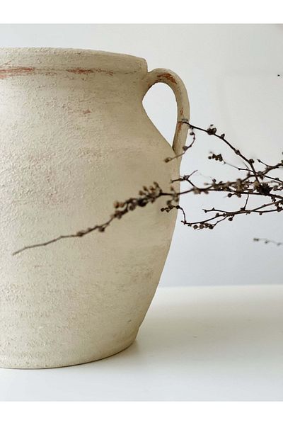 Allegorie.Co Lonree Cream Colored Large Size Soil Vase with Handle