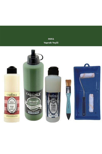 Cadence Banyo Mutfak Boyası-Cadence Multi H-051 Yaprak Yeşil 500Ml Pya250Ml Taş Vernik Mat 250Ml Saten Rulo