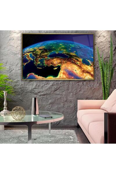 EMYA HOME Pictură din sticlă World cu cadru metalic