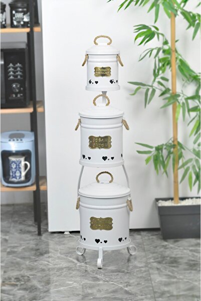 Yıldıray Metal Ferforje Stantlı Metal Patates Soğan Sepeti 3'lü Beyaz