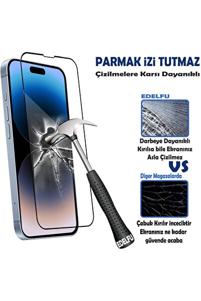 EDELFU Iphone 14 Pro Max Uyumlu Sertleştirilmiş Cam Full Ekran Koruyucu