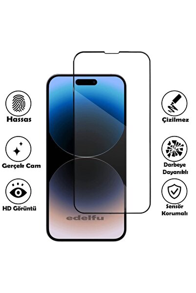 EDELFU Iphone 14 Pro Max Uyumlu Sertleştirilmiş Cam Full Ekran Koruyucu