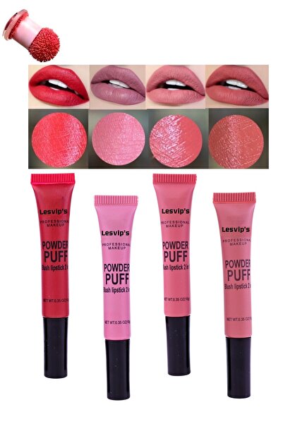Lesvip's Powder puf sünger aplikatörlü ruj ve allık 2 ın1 dörtlü set