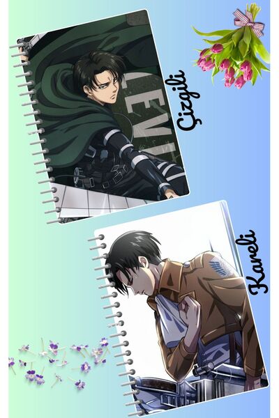 animeandyourworld Levi ackerman defter seti 2 adet A4 boyutu 21*30 çizgili + kareli 60 syf