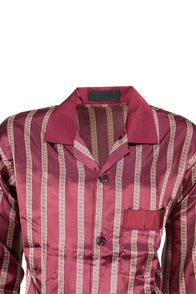 Oppland Men's Stylish Stripe Patterned Shirt with Collar Pocket Cotton Fabric Wide Leg Satin Triple Pajama Set