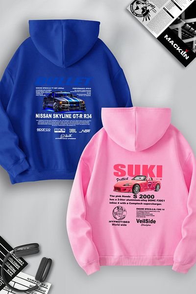 macklin Dear Special Design - Set de 2 hanorace cu glugă cu imprimeu Bullet și Suki BACK