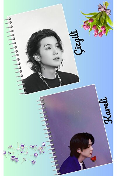 animeandyourworld Suga bts defter seti 2 adet A4 boyutu 21*30 çizgili + karel...