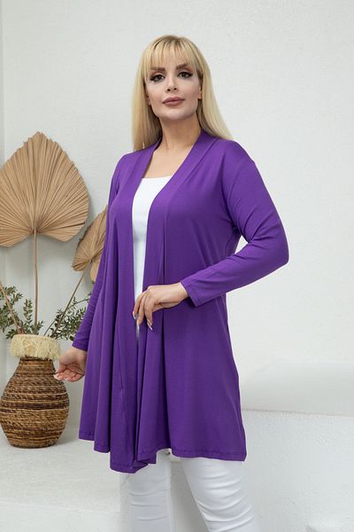 LİKRA Plus Size Asymmetrical Viscose Cardigan - Loose and FlexiBle
