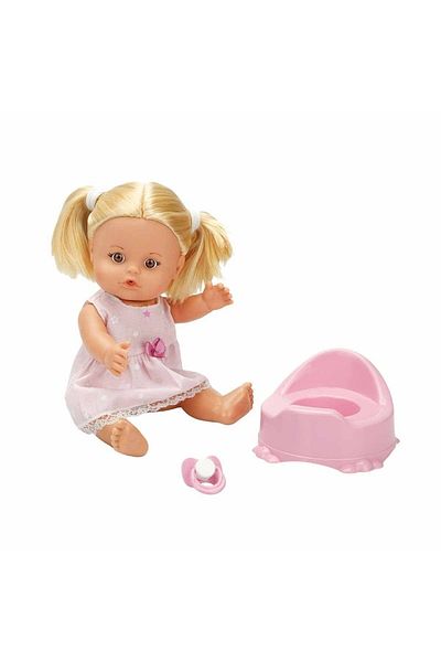SAZE Long Blonde Haired Baby Set with Nipple, Potty and Bottle 30 cm