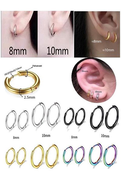 MAZEN 316l Stainless Tarnish Resistant Surgical Steel Unisex Hoop Earring Black Color