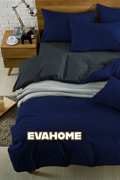 EVA Διπλό Σετ Παπλωματοθήκης Lux - Navy Blue/Anthracite, Βαμβακερό, Σεντόνι και 2 Μαξιλαροθήκες