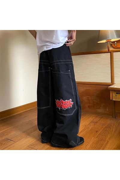 Gofeel Y2k Vintage - Unisex φαρδύ τζιν με σχέδιο γκράφιτι
