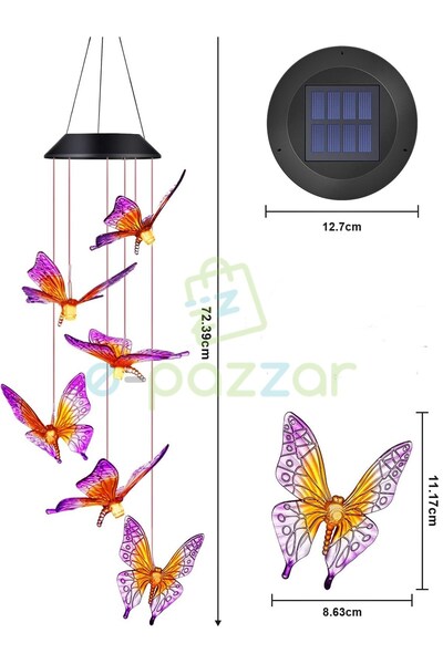 For Prime Multicolor Renk Geçişli Sevimli Kelebekler 6 Sarkıt Solar Panelli Bahçe Veranda Dekoratif Led Işık
