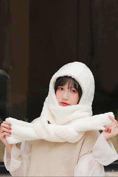 Nurnivus SHAWL șal fleece pentru femei - căciulă de pluș cu glugă și urechi rezistente la vânt