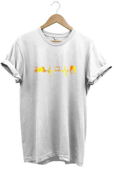 WİDİ Trkački motocikl, dizajn srca i piva 100% pamuk Regular Fit bela T-shirt
