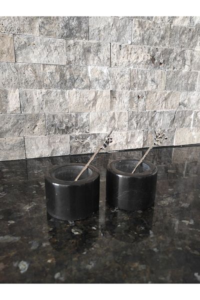 Zeybek Marble Marble 2-Piece Black Spice Bowl Set with 2 Spoons