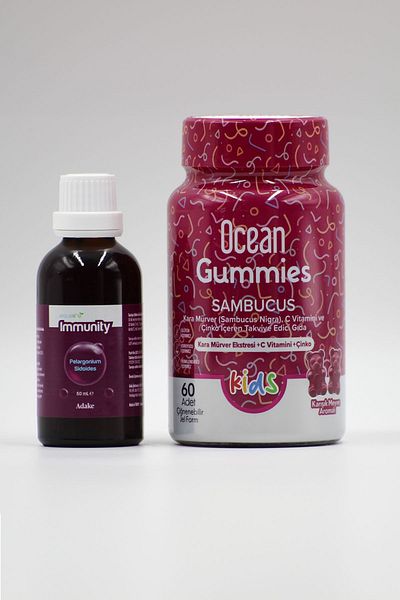 Ocean Sambucus Gummies Kids - 60 Gel Tablets, African Geranium Drops, 50ml Immunity Booster