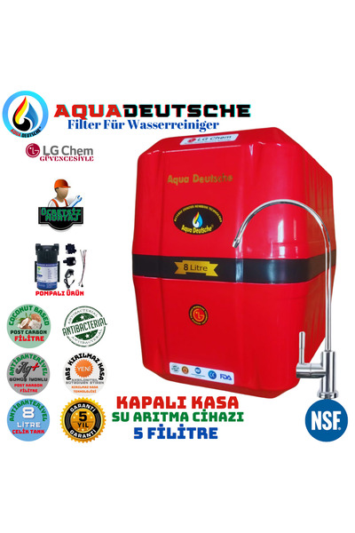 AQUA DEUTSCHE PREMIUM KIRMIZI-SİYAH 8 LT POMPALI ÜCRETSİZ MONTAJ GÜMÜŞ İYON T...