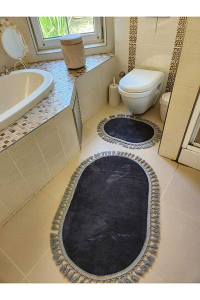 YTR HOME Μαλακό βελούδινο πατάκι μπάνιου 2 τεμαχίων - Αντιολισθητική κουκκίδα, που πλένεται με κρόσσια 60x100ve40x60cm