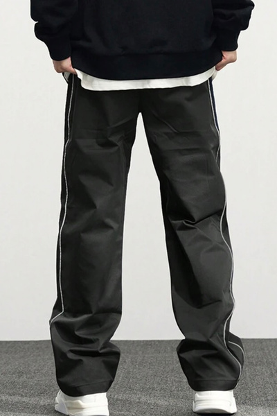 North London Men's Parachute Fabric Black Half Oversize Sweatpants