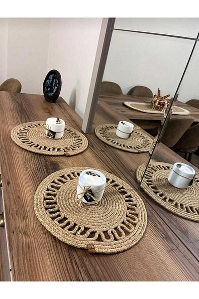 eftlyhome Wicker Jute Runner Basket Set - American Service, Plate and Plate Base Inclus