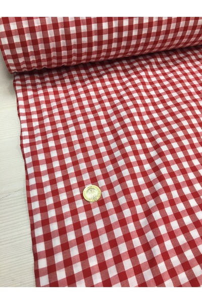 Renk Tekstil Kırmızı Zefir Metrelik Pötikare Kesim Kumaş