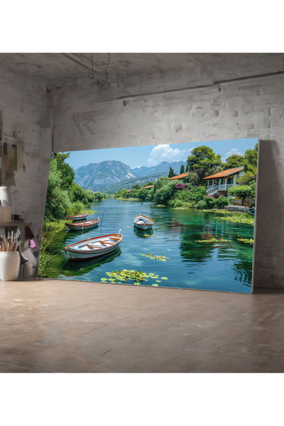 AR AJANS KANVAS TABLO Maviliğin Esintisi Tekne Huzur Dekoratif Manzara kanvas TABLO
