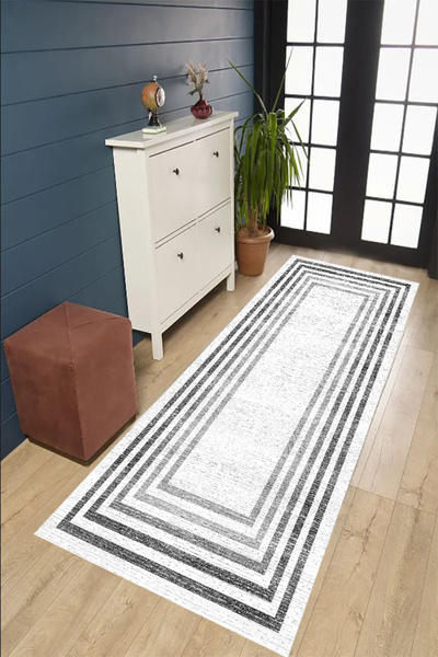 festivalya Gray Striped Runner, Living Room Carpet, Hallway Carpet, Non-Slip, Washable, Home Decoration, Dowry Pad,