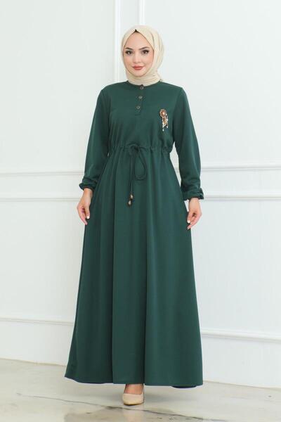 MG Φόρεμα με κορδόνια σε σμαραγδένιο πράσινο χρώμα