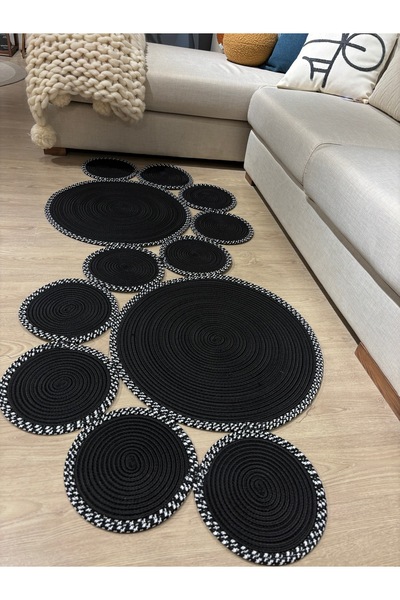 MaVaux Siyah Snake Hasır Jüt Bej Yolluk Halı Kilim