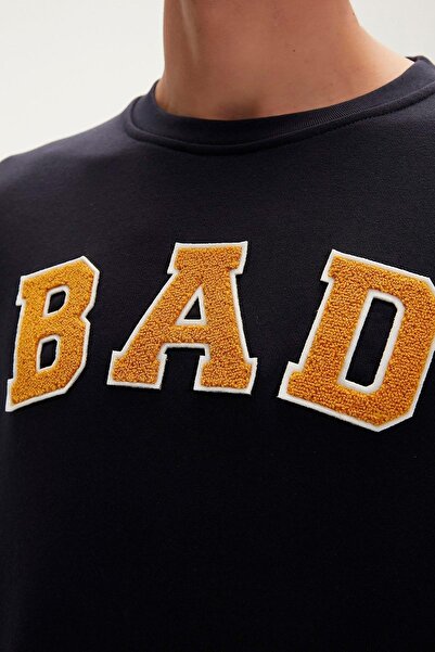 Bad Bear Bad Convex Crewneck Lacivert Baskılı Erkek Sweatshirt
