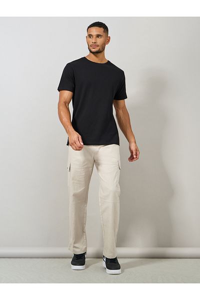 Styli Premium Panelled Stretch Slub Woven Cargo Relaxed Pants
