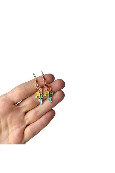 Herşey Nota Happy Colorful Swinging Written Earrings