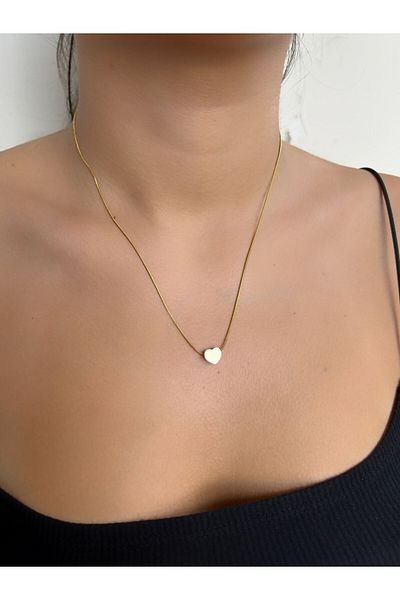 axexuar 316L Heart motif SiLver Gray SteeL neckLace - Thin Chain, GoLd YeLLow CoLor
